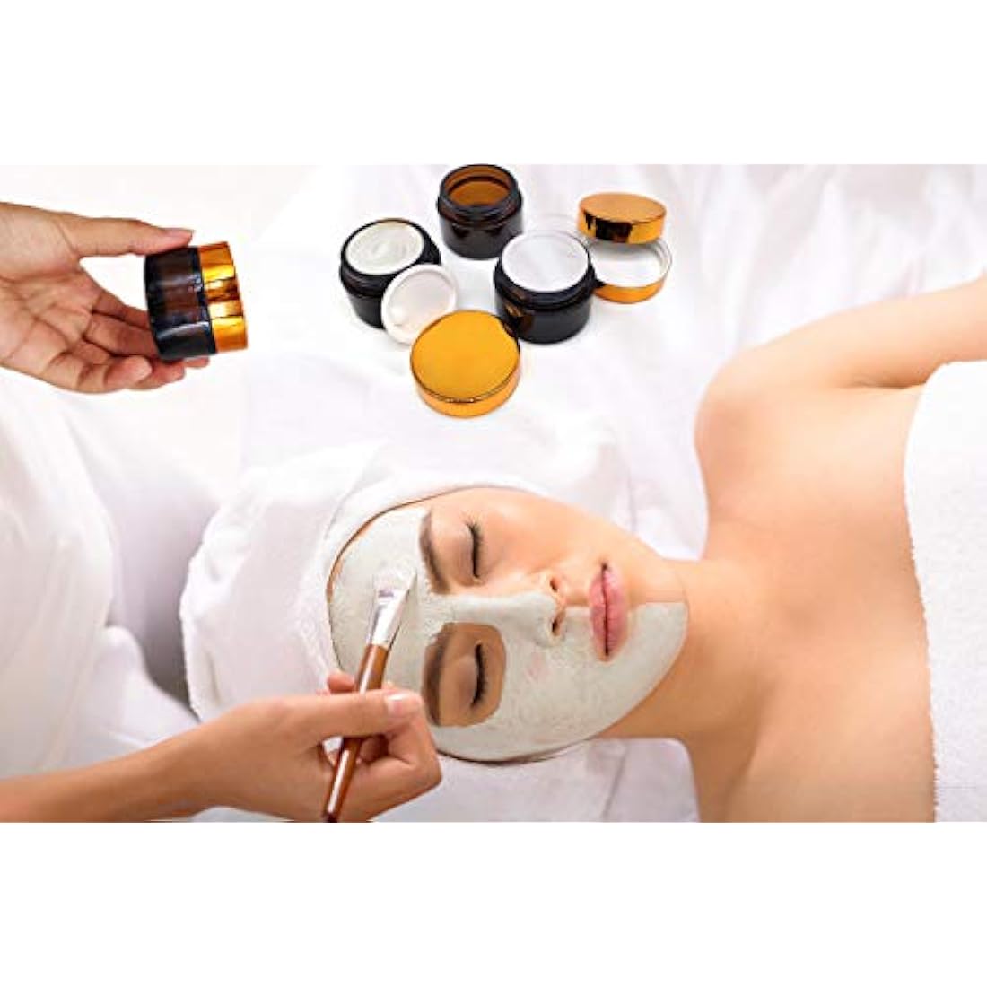 6 Pcs Amber Glass Jars, Refillable Small Glass Jars with Lids, 50ml Travel Pots for Storage Homemade Facial Cream Lotion Ointment