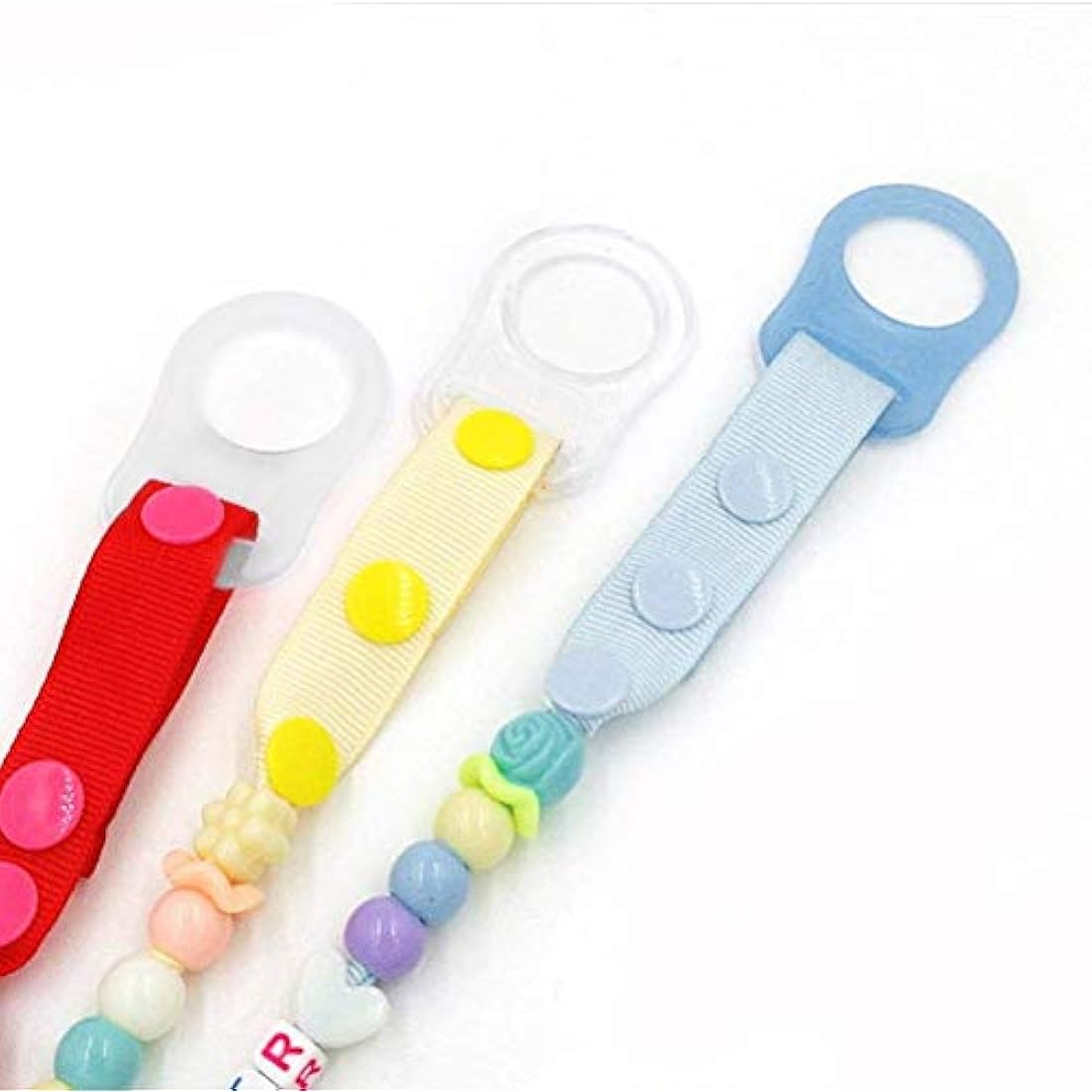 10Pcs Baby Dummy Pacifier Holder Clip Ring Button Style Pacifier Adapter Soft Silicone Baby Pacifier Clips Holders Dummy Clips Adapter(Clear)