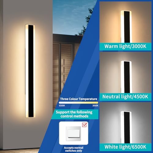 Modern 120cm LED Outdoor Wall Light, 2pack 42W 2520LM 3 Colour Temperature 3000k/4500k/6500k Wall Sconce, IP65 Rainproof Acrylic Outdoor Long Wall Light for Corridor, Villa, Balcony, Patio