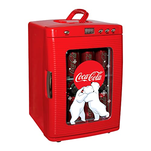 Coca-Cola Mini Fridges for Bedrooms 4L Quiet Small 6 Can Table Top Fridge For Drinks Food Coke Kids Skincare Office Home Desk Portable Retro Cooler Warmer with Built-In Bluetooth Wireless Speaker Red
