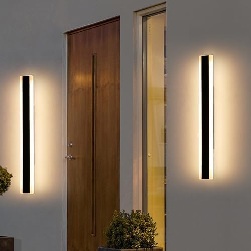 Mikeru 80cm Outdoor Wall Light, 2 Pack 3000k Warm White Modern Long Wall Light, IP65 Waterproof Outdoor Porch Wall Sconce, Acrylic Outside Wall Sconce for Garden, Garage, Patio, Balcony