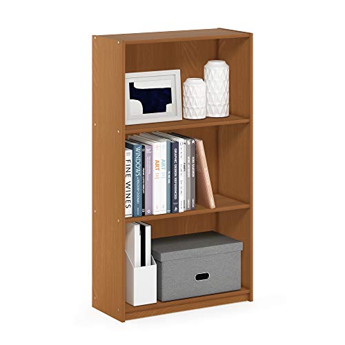 Furinno Basic 3-Tier Bookcase Storage Shelves, Light Cherry