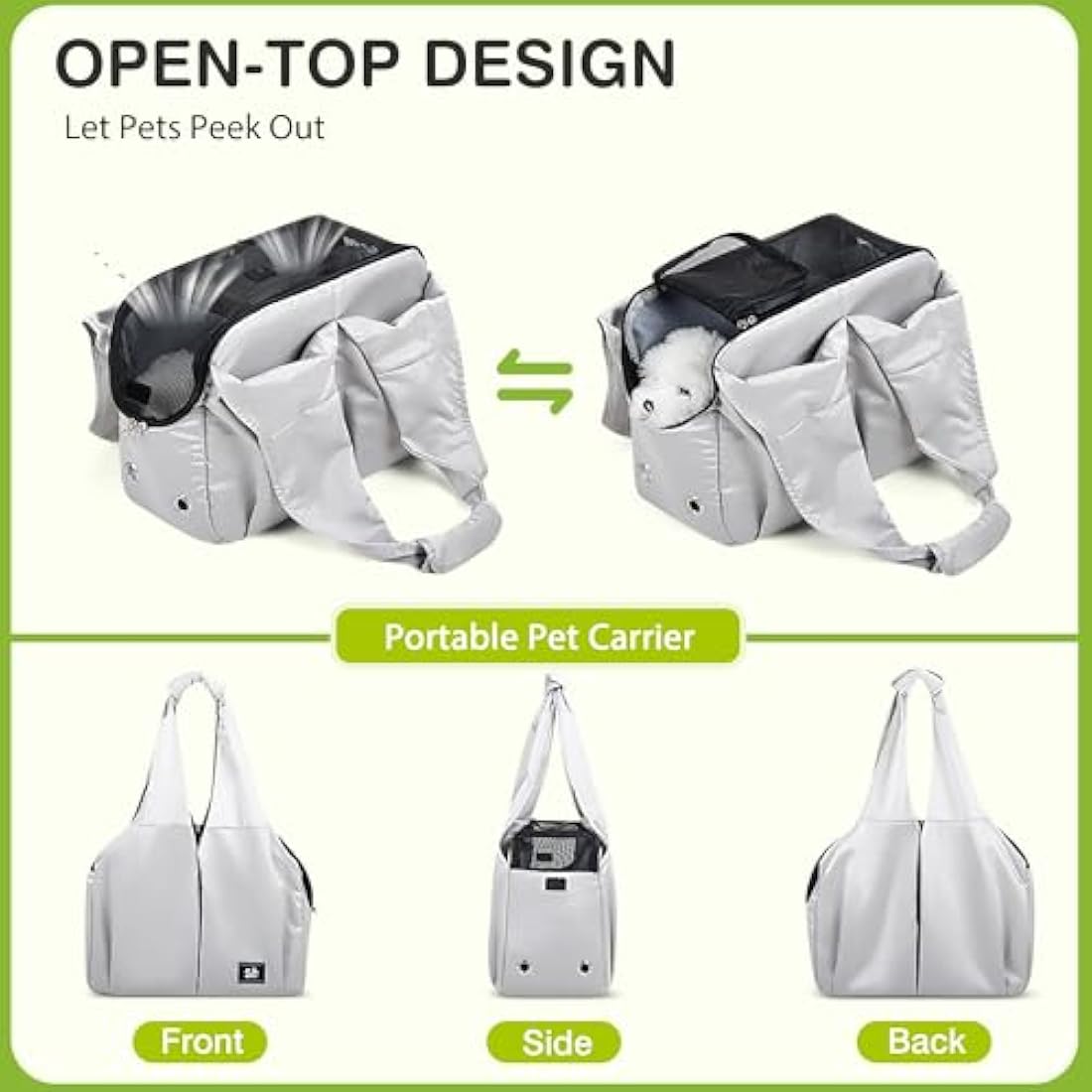 ALLSOPETS Puppy Sling Carrier Dog Slings for Small Dogs Portable Pet Handbag Breathable Comfortable Cat Carry Carrier with Leash Hook for Traveling Outdoors Camping (Silvery Grey)