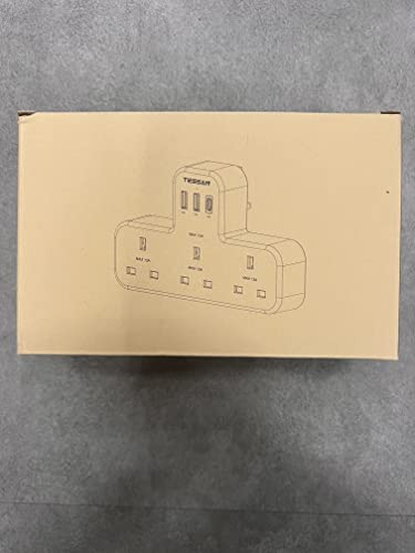 Plug Adapter, TESSAN Plug Extension Socket with 3 USB, 3 Way UK Multi Outlets Extender, Wall Charger for School Home, Kitchen, Office, School Supplies
