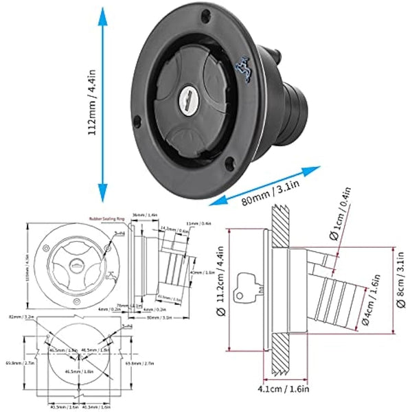 RV Fresh Water Locking Cap, Round Freshwater Inlet Lockable Leakproof Water Filler Cap with 2 Keys for RV Caravan Motorhome, Black