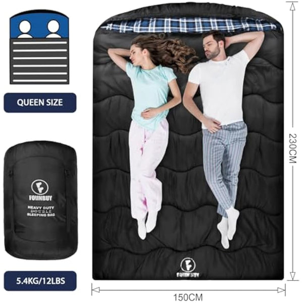 FORINBUY Winter Cotton Flannel Double Sleeping Bag for Adults - 0 degree Queen Size 2 Person Sleeping Bag, Waterproof & Warm for Cold Weather, Ideal for Couples, Family Camping & RV Travel