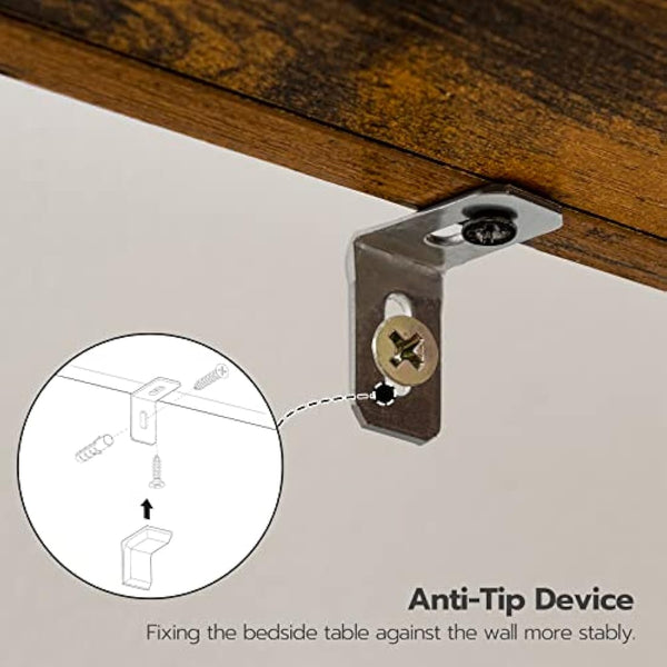 HOOBRO Slim Bedside Tables with Drawer, Small Side Table with Metal Frame, Tall Telephone Table for Small Spaces, Narrow Nightstand, Sturdy, Rustic Brown and Black EBF771BZ01