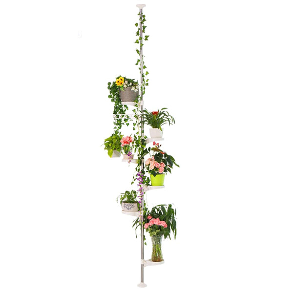 Hershii 7-Layer Tension Pole Plant Stand Indoor Decorative Metal Flower Pot Holder Display Rack Floor to Ceiling Adjustable Hanging Corner Shelf Space