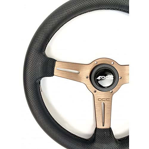 OCC MOTORSPORT OFFSET STEERING WHEEL CLASSIC MODEL PERFORATED LEATHER WITH BLACK ARMS - 90 MM FULL DISH WHEEL - 350MM (14 INCH)