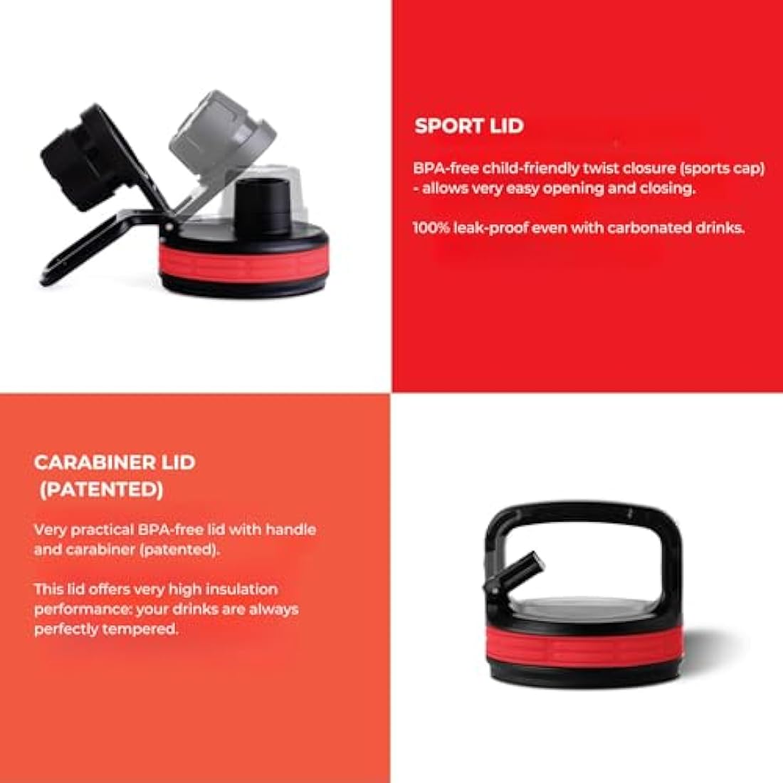 hydro2go Glass Water Bottle with Silicone Sleeve – 100% Leak-Proof, BPA-Free, Dishwasher Safe, 2 Replaceable Lids – Perfect for Office, Fitness, Yoga, Sports & Outdoors (Urban Red 2.0) – 950 ml