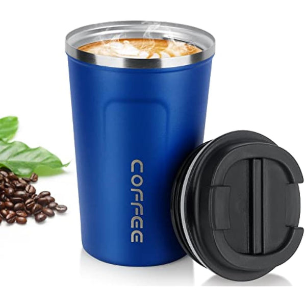 MOMSIV Coffee Cup, 380ml Vacuum Reusable Leakproof Double Wall Coffee Cup, Insulation Stainless Steel Eco-Friendly Travel Office Mug for Hot Coffee Tea and Cold Drinks (Diamond Blue)