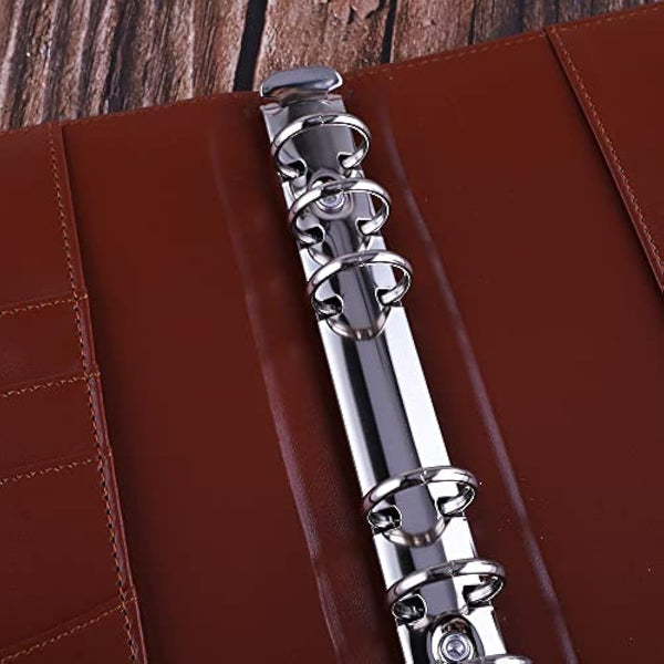 HAUTOCO PU Leather A5 Ring Binder Cover Refillable 6 Ring Budget Binder Notebook Organiser for A5 Refill Paper Insert for Office, School, and Travel, Brown