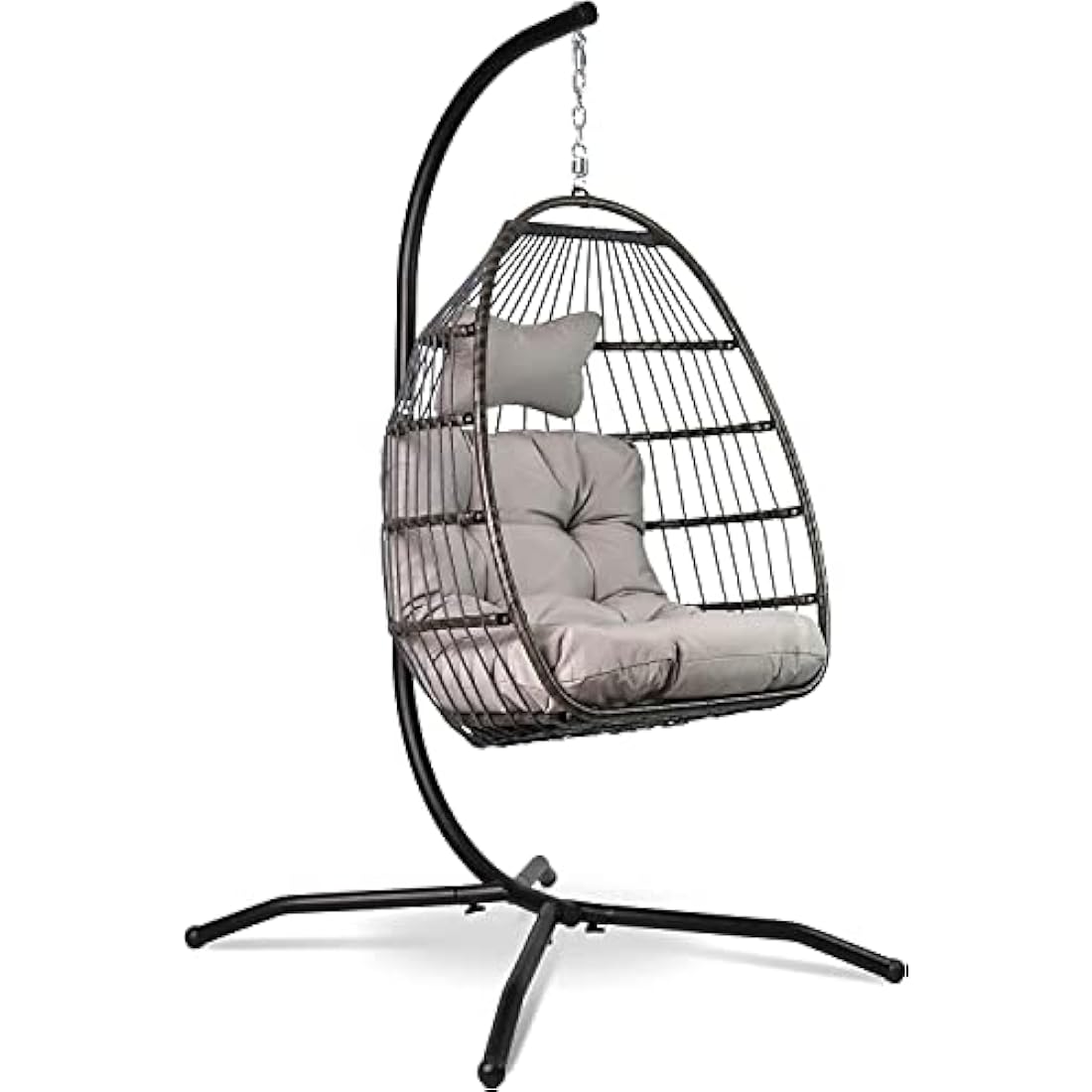 Vita5 Hanging Egg Chair Indoor&Outdoor - Swing Chair with Frame Polyrattan with Cushion - Hanging Chair Outdoor and Indoor - Foldable Hammock Chair - Maximum Load 150kg - Light grey