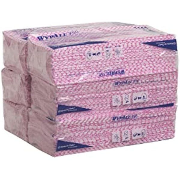 WypAll Cleaning Cloths, Red Colour Coded Wipes 7444, Food Contact Approved, 1 Ply – Durable and Absorbent, Workplace Hygiene, Poly Pack, 6 Packs x 50 (300 Total)