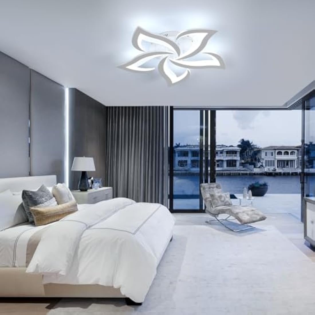 Dorlink LED Ceiling Light, 60W 5400LM Modern Design Ceiling Lighting, 5 Lights Living Room Ceiling Light Acrylic White Flower Fittings Ceilings for Bedroom, Kitchen, Dining Room 6500K Cool White