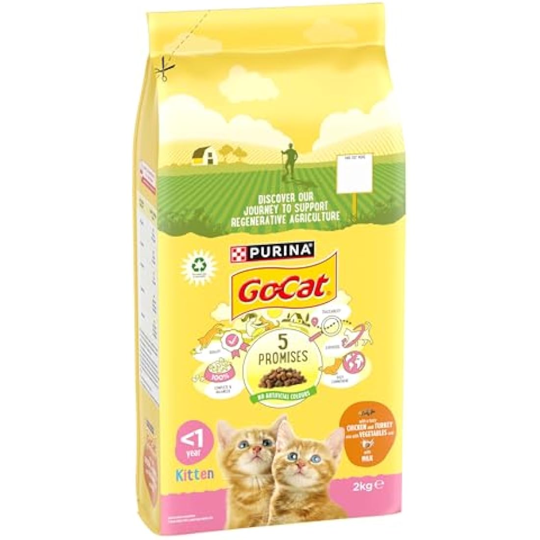 GO-CAT Kitten Chicken, Turkey and Milk Dry Cat Food 2kg, Pack of 4