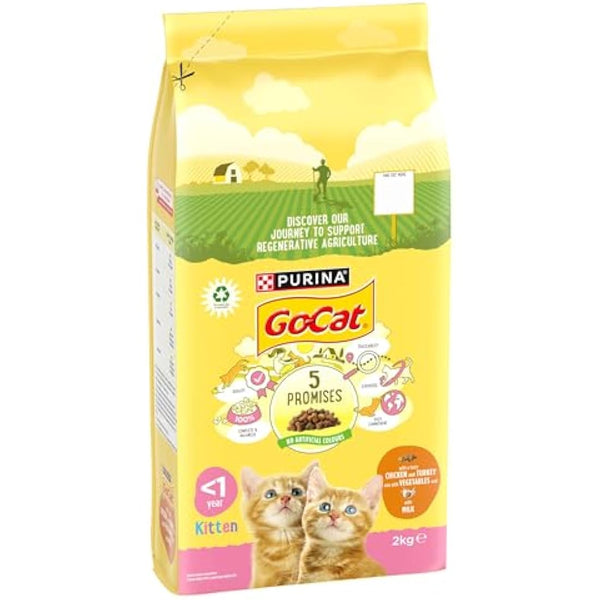 GO-CAT Kitten Chicken, Turkey and Milk Dry Cat Food 2kg, Pack of 4