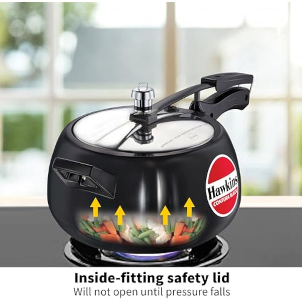 Hawkins Contura Black 5 Litre Pressure Cooker, Hard Anodised Cooker, Handi Cooker, Black (CB50)