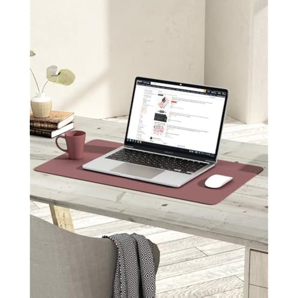 YSAGi Non-Slip Desk Pad, Waterproof PVC Leather Desk Table Protector, Ultra Thin Large Mouse Pad, Easy Clean Laptop Desk Writing Mat for Office Work/Home/Decor (60 x 35 cm, Dark Pink)