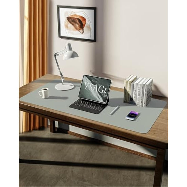 YSAGi Leather Desk Mat, Large Mouse Mat, Non-Slip Desk Pad, Waterproof PU Leather Table Protector Writing Pad for Office and Home (90 x 43 cm, Grayish Green)
