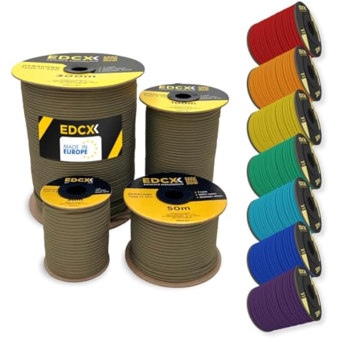 EdcX 4mm Rope 550 - Type III, 100% Rope, 7 Strand Rope, 4mm Rope in Solid Colors