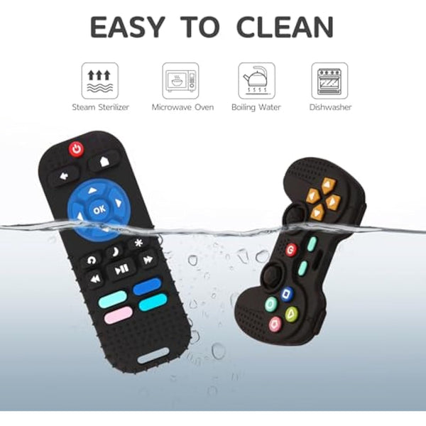 Hooku 2 Pack Silicone Teething Toys for Babies 0-6 Months, Teethers for Babies 6-12 Months, Remote Teether for Baby, Sensory Toys for Babies, Baby Chew Toys