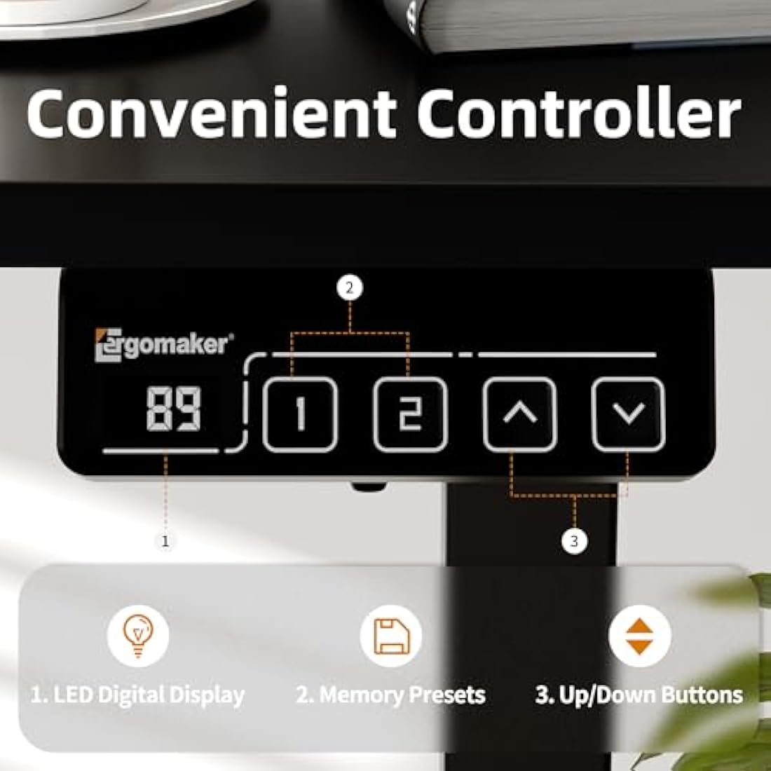 ERGOMAKER Electric Standing Desk Height Adjustable 110x60cm (43.3"x23.6"), Sit Stand With Splicing Top for Home Office (Black Frame + Black Desktop)