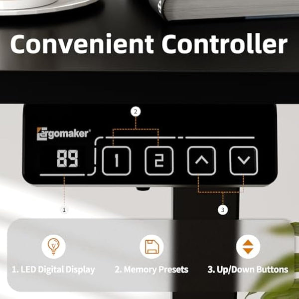 ERGOMAKER Electric Standing Desk Height Adjustable 110x60cm (43.3"x23.6"), Sit Stand With Splicing Top for Home Office (Black Frame + Black Desktop)