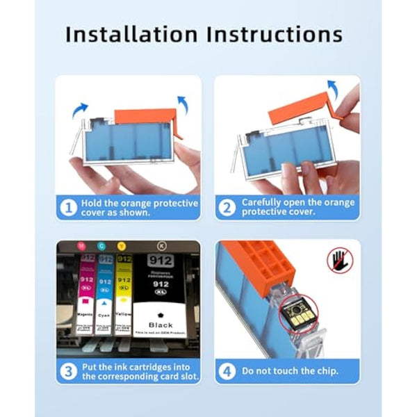 912XL Ink Cartridges Combo Pack Replacement for HP 912XL Compatible with HP Officejet Cartridges 8012 8014 8015 8022 8024 8025 AIO Printers (Black, Cyan, Magenta, Yellow, 4 Pack)