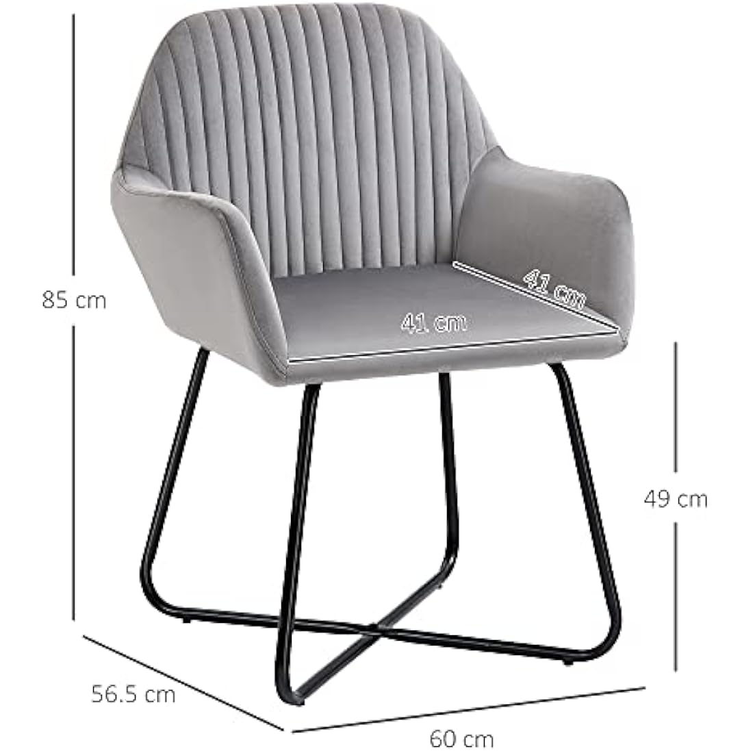 HOMCOM Modern Accent Chair, Velvet-Feel Fabric Upholstered Armchair with Metal Base for Living Room, Grey