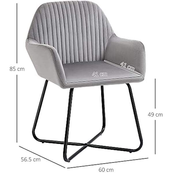 HOMCOM Modern Accent Chair, Velvet-Feel Fabric Upholstered Armchair with Metal Base for Living Room, Grey