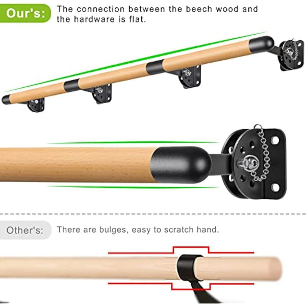 Dolibest 100-300cm Ballet Barre, Adjustable Wooden Dance Stretching Bar Wall Mounted Home Barre Workout Equipment with Metal Support Bracket Holder for Girls Kids and Adults, 4cm Diameter