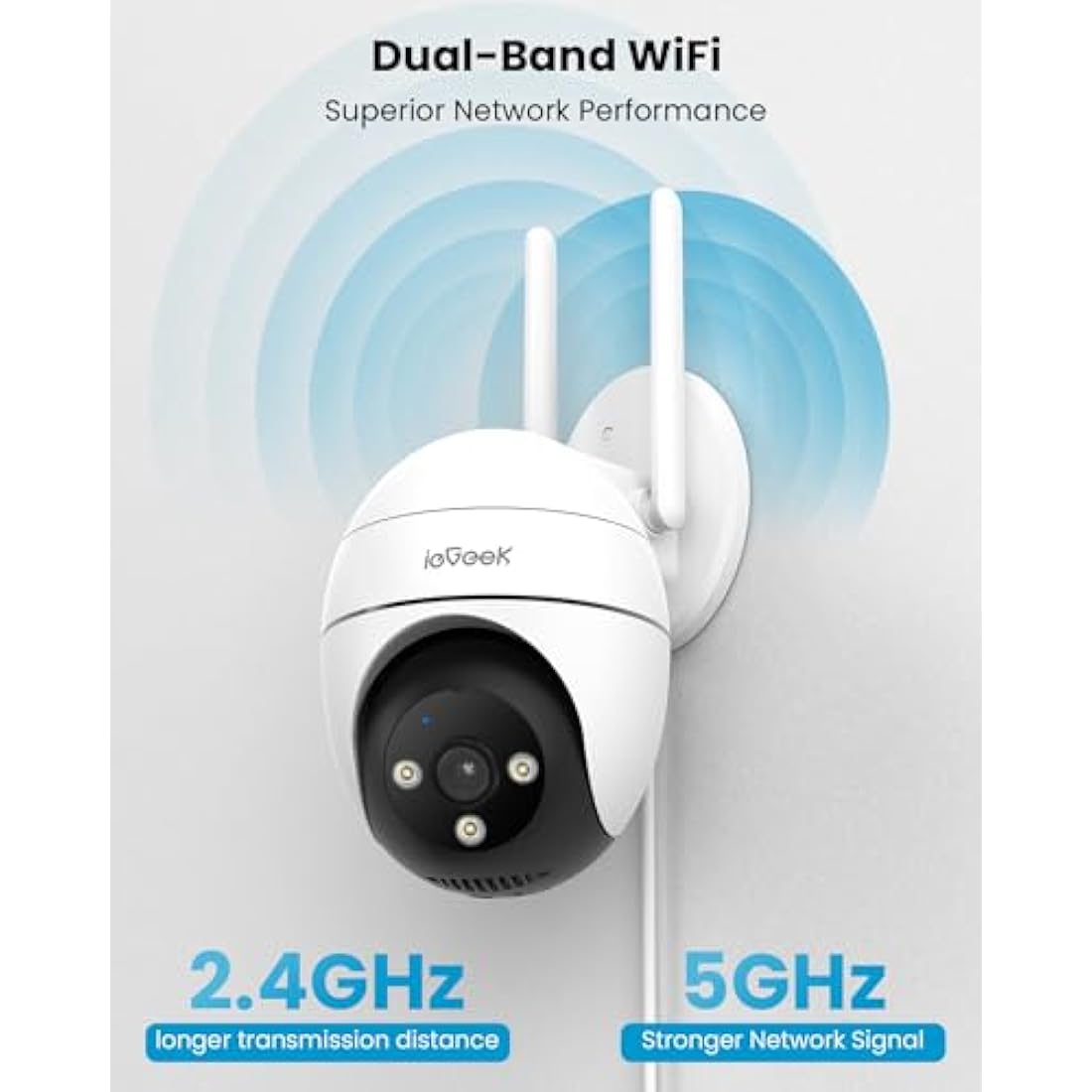 ieGeek 2.4G/5GHz PTZ Security Camera Outdoor, 2K Dual-Band WiFi CCTV Camera, Color Night Vision, WiFi Home IP Camera with Human Detection, Siren, 2-Way Audio, Support Alexa, Memory/Cloud, 2PCS (Wired)
