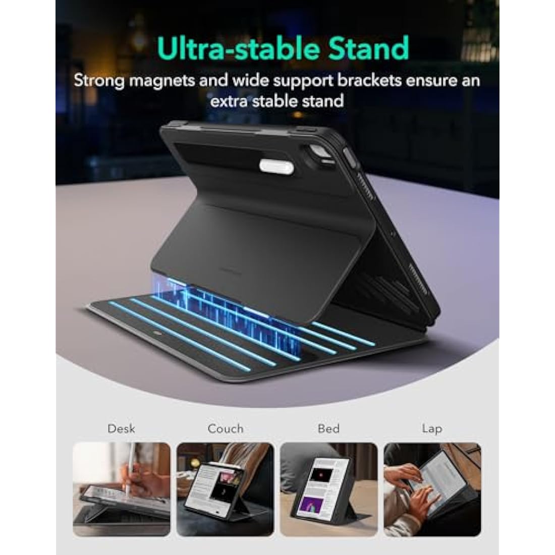 ESR for iPad Air 11 Inch Case (M3, 2025/M2, 2024), iPad Air 6th/5th/4th Generation Case, Removable Magnetic Cover, Adjustable Portrait/Landscape Stand with Raised Screen View, 9 Standing Angles, Black