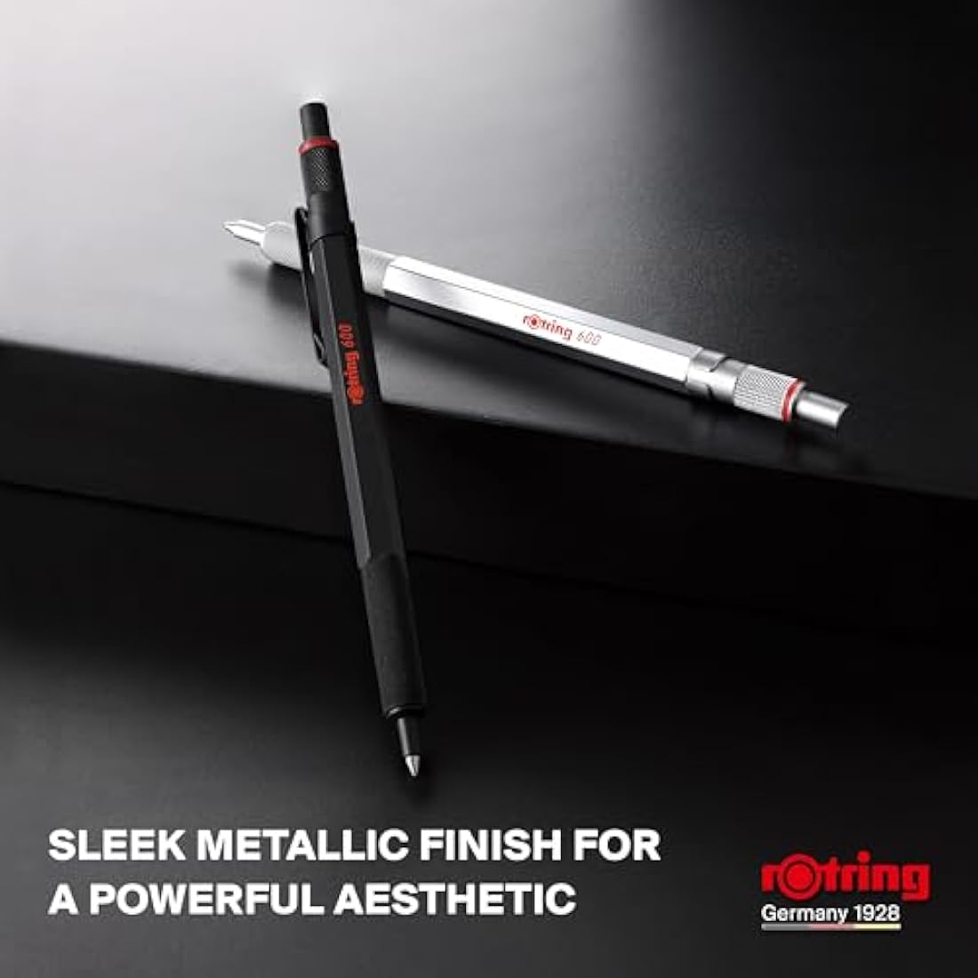 rOtring 600 Gel Pen | 0.55 mm | Black Ink | Black Metal Body Pen | Non-Slip Knurled Grip & Hexagonal Barrel | Refillable