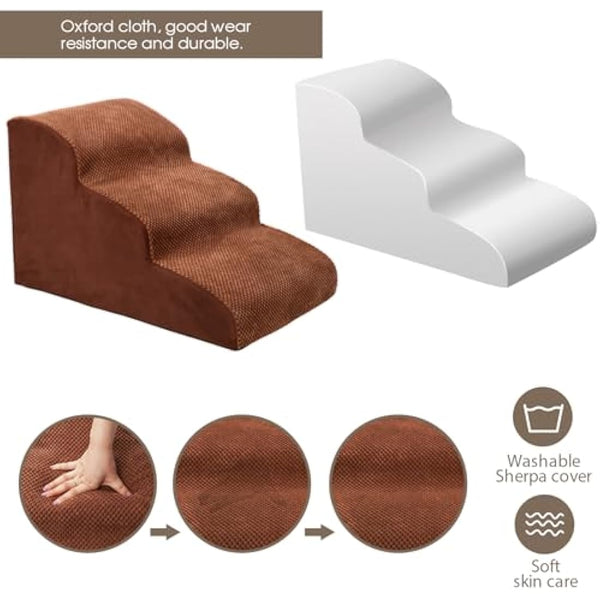 Masthome Dog Steps for Bed Sofa, 3-Step Dog Stairs with Washable Cover, Non-slip High Density Foam Dog Ladder for Small Dogs Cats, 57 x 40 x 40cm
