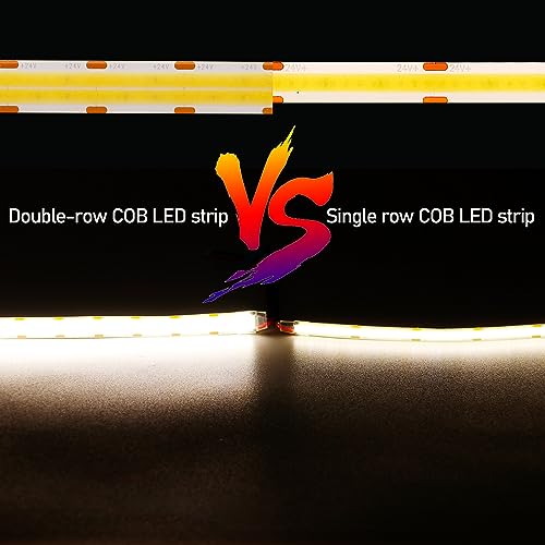 GOMING 32.8ft(10M) DC 24V Double Row COB LED Strip Light Natural White 4000K IP65 Waterproof 6000LEDs CRI 93+ 20000lm Uniform Glow Dotless Flexible