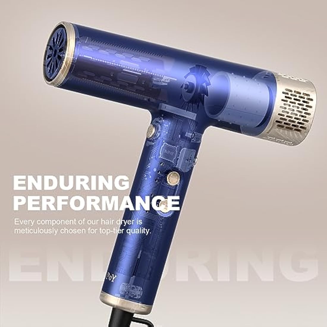 YAPOY Professional Hair Dryer with Diffuser Fast Drying 200 Million Ionic Blow Dryer with 110, 000 RPM High-Speed No Heat Damage Intelligent Thermo-Control Low Noise - Blue
