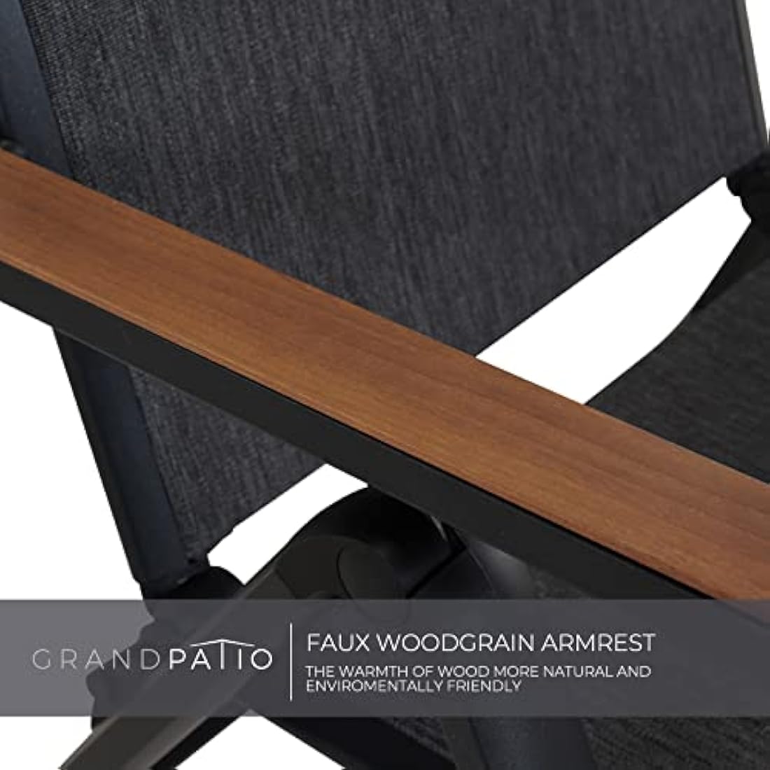 Grand patio folding chair, Aluminium garden chairs set of 2 with Armrest & Mesh breathable Seat, Adjustable 6 Position High Backrest, foldable dining chair for Outdoor, Garden, Dining room (Black)