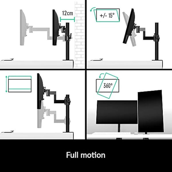 ARCTIC X1 - Monitor arm for one monitor, Monitor stand for up to 40"/43" Ultrawide, up to 10 kg/22 Ibs, Tiltable, Swivelable, Height adjustable, VESA 75x75/100x100 - Black