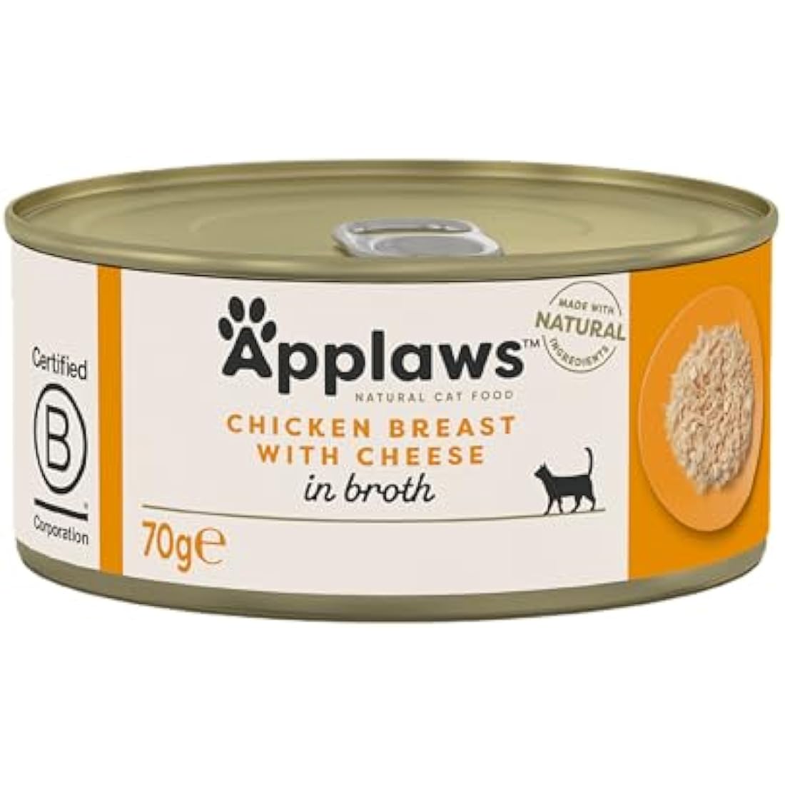 Applaws 100% Natural Wet Cat Food, Chicken with Cheese in Broth, 70 g Tin Cans (Pack of 24)