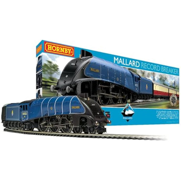Hornby R1282M Mallard Record Breaker Train Set - Analogue OO Gauge Model Railway, Includes: 1x Steam Locomotive, 3x Coaches & Track - Starter Electric Model Train Sets - 1:76 Scale