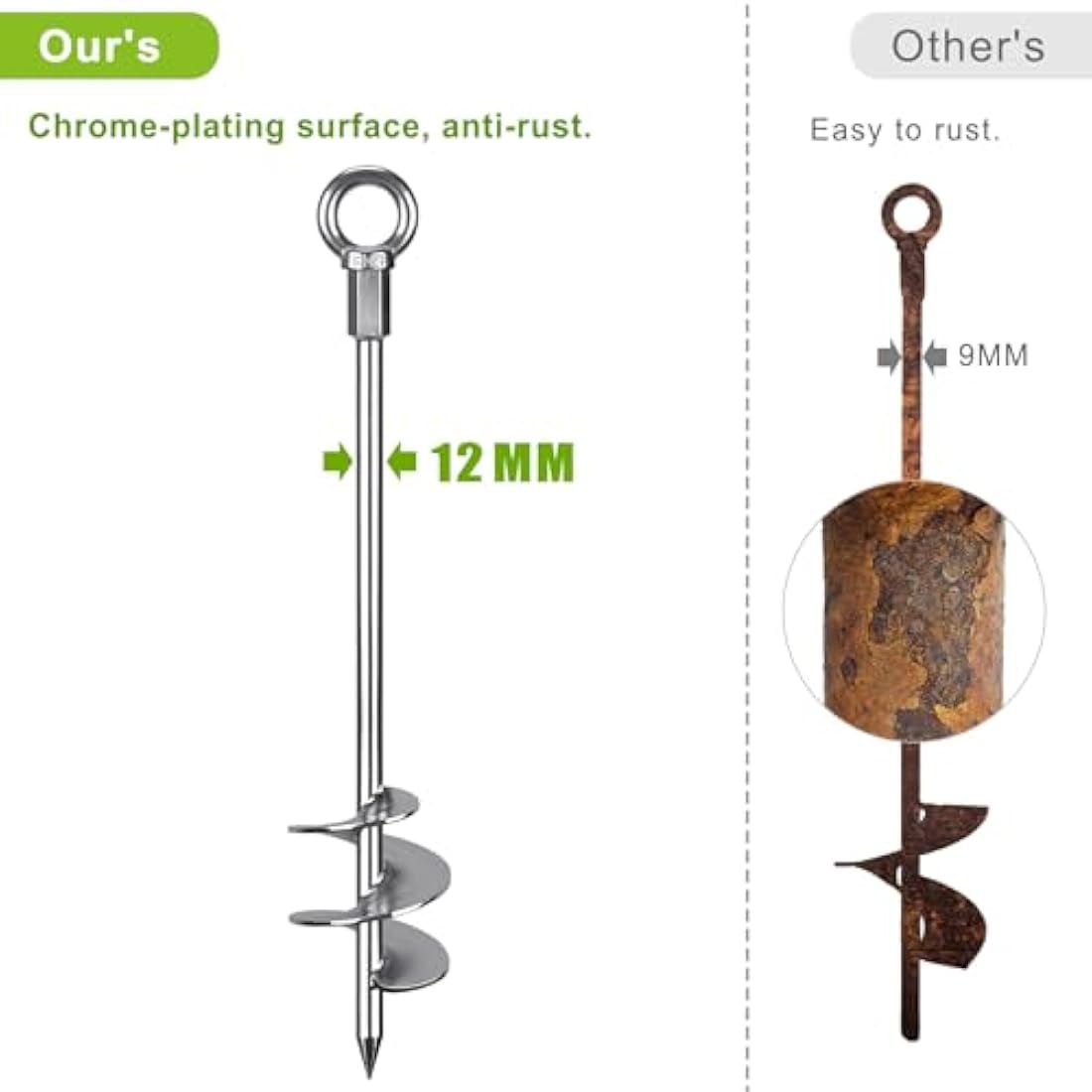 Insaga Tent Peg, 45cm Heavy Duty Ground Anchor Large Metal Earth Stake Spiral Blade Screw in Trampolines Spike for Swing Set/Camping/Shed/Dog/Carport with 37cm Fixed Chain, 4 Pack