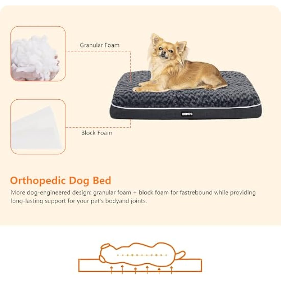 HMTOPE Orthopaedic Dog Bed, Double Deck Design, Washable, 76 cm for Small Dogs, Dark Grey