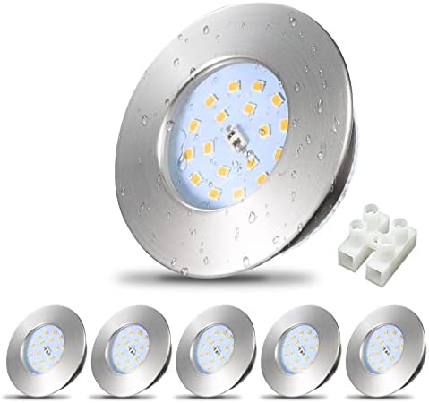 Allesgute 6X 5W LED Downlights for Ceiling Round IP44 Bathroom Down Light Ultra Slim Brushed Chrome LED Spotlights Warm White 240V, Cutout Ø60-68mm