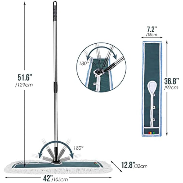 MASTERTOP Large Flat Mop, 105cm Wide Industrial Mop with 2 Replacement Heads, Commercial Heavy Duty Floor Mops for Hard Floors, Dust Sweeper for Warehouse Hotel Garage Cleaning