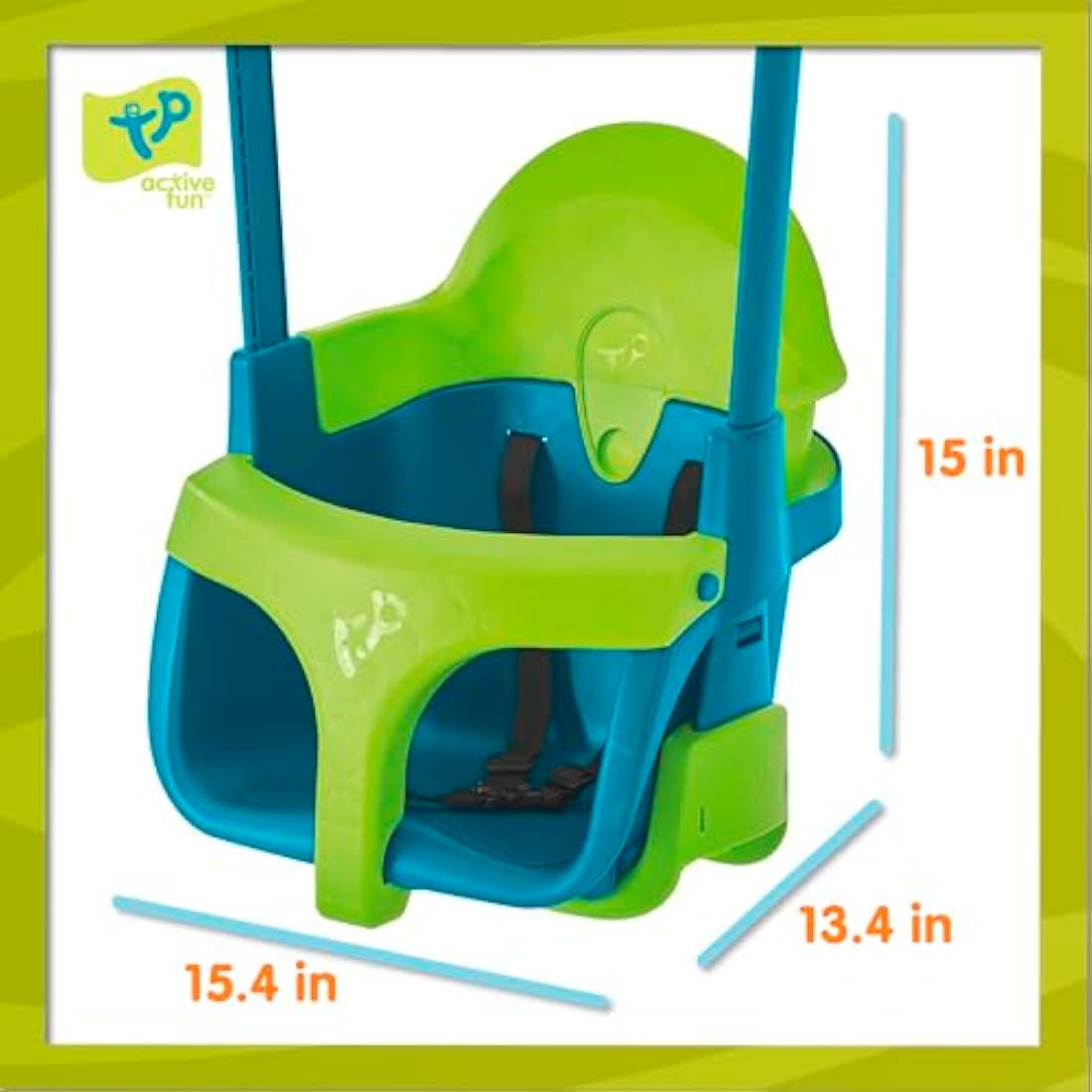TP Toys Quadpod 4-in-1 Growable Swing Seat Green, Outdoor Playground Baby Swing Seat with Adjustable Ropes and Safety Strap, Toddler Swing for Gardens and Playgrounds, Kids 6 months - 8 years One Size