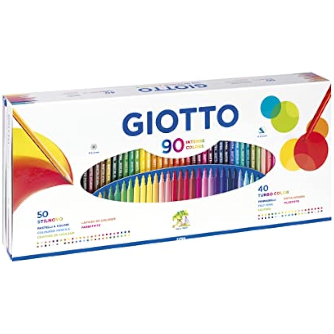 GIOTTO 90pcs Gift box with 40 Giotto turbo colour felt-tip pens & 50 Giotto Stilnovo coloured pencils, Assorted colours, Ideal for Children & Schools