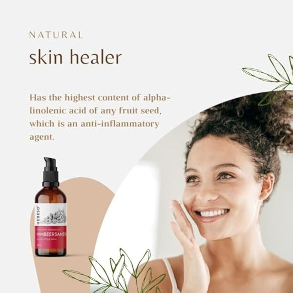 HEBESO - Raspberry seed oil 100% - Cold-Pressed 100ml - Anti-aging, nourishing, rich in vitamins A/E, EFAs - Treats wrinkles, fine lines, dry skin - Face care