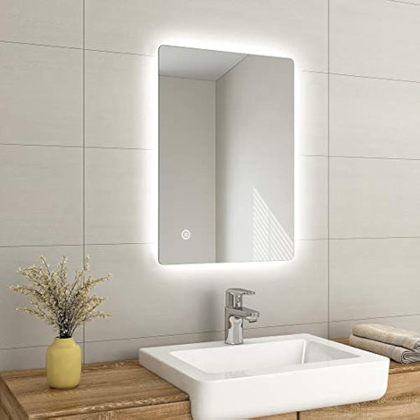 EMKE 500 X 700 mm LED Illuminated Bathroom Mirror with Lights and Demister Pad, Wall Mounted Touch Sensor Bathroom Mirrors Anti Fog for Makeup Cosmetic, IP44 Rated